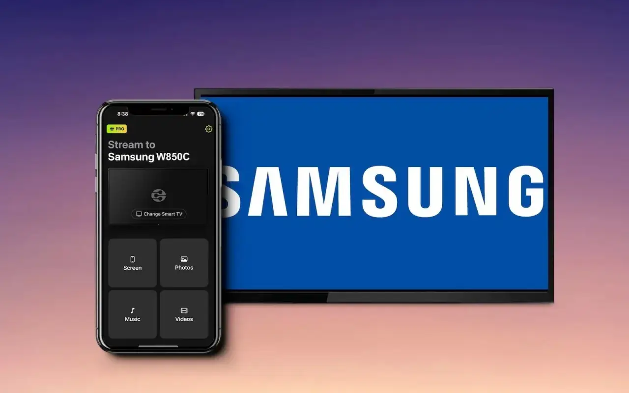 Aplikacja na telefonie pokazuje, jak połączyć telefon z telewizorem Samsung. Możesz strumieniować ekran, zdjęcia, muzykę i filmy.